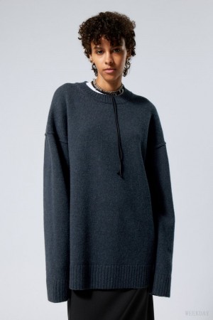 Weekday Eloise Oversized Wool Sweater Navy | GLNS0709