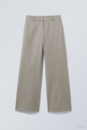 Weekday Emily Low Waist Suiting Trousers Grey Stripes | VJJU5776