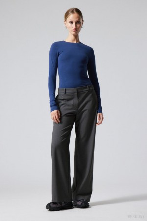 Weekday Emily Low Waist Suiting Trousers Dark Grey | KQHU1221