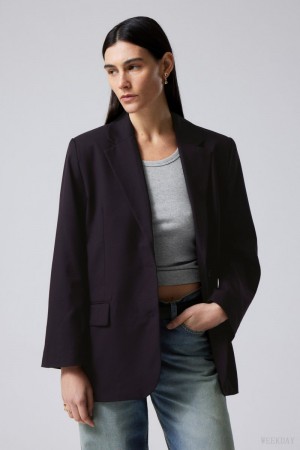 Weekday Erin Oversized Blazer Dark Purple | HQVJ2239