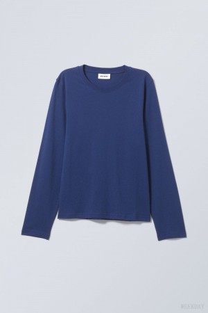 Weekday Essence Standard Long Sleeve Dark Blue | ZDVQ6754