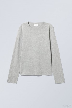 Weekday Essence Standard Long Sleeve Grey | QNKR1039