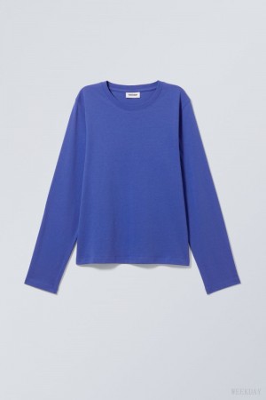 Weekday Essence Standard Long Sleeve Light Blue | EHRG2197