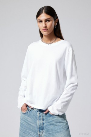 Weekday Essence Standard Long Sleeve White | DCQK9448