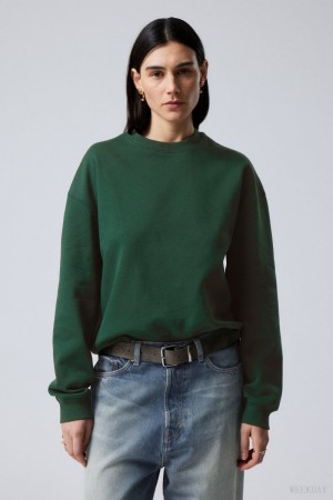 Weekday Essence Standard Sweatshirt Dark Green | KCOT2978