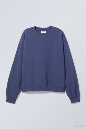 Weekday Essence Standard Sweatshirt Dark Blue | YKKM0450