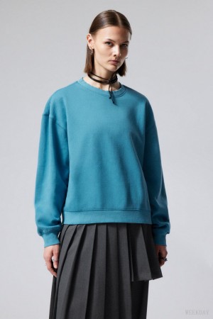 Weekday Essence Standard Sweatshirt Light Blue | ADIT1686