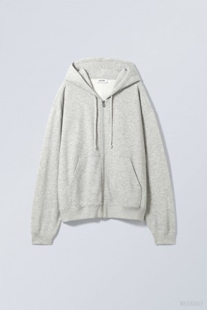 Weekday Essence Standard Zip Hoodie Grey | HOOM1997