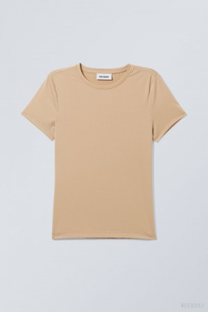 Weekday Fine T-shirt Beige | TXAB8763