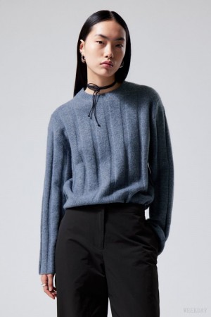 Weekday Fiona Rib Sweater Blue | LSFN3172