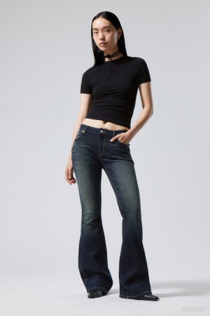 Weekday Flame Low Flared Jeans Blue | URWM6609