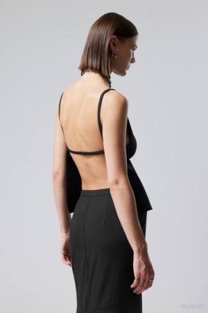 Weekday Fleur Suiting Open Back Top Black | MZKK7422