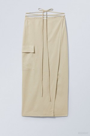 Weekday Fold Linen Mix Long Skirt Beige | VAVW1794