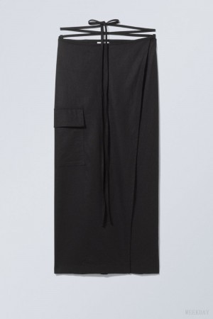 Weekday Fold Linen Mix Long Skirt Black | DBWX5040