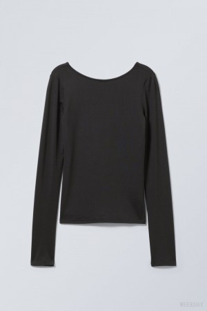 Weekday Gizem Open Back Long Sleeve Top Black | MEUL3303