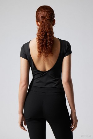 Weekday Gizem Open Back T-shirt Black | ARBY3640