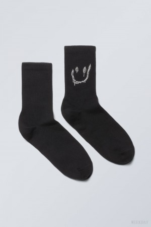 Weekday Graphic Sport Sock Black | DTAU9055