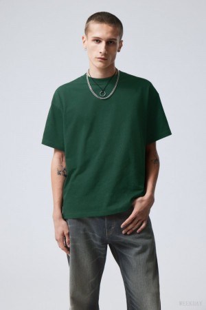 Weekday Great Boxy Heavyweight T-Shirt Dark Green | BGFH8872