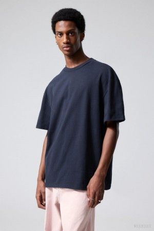 Weekday Great Heavyweight T-shirt Dark Blue | RIGZ6562