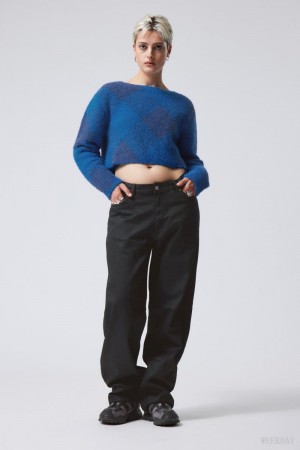 Weekday Hera Check Hairy Sweater Blue | JYAB9617