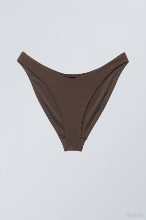 Weekday Highcut Bikini Bottoms Dark Brown | YHPI4973