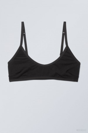 Weekday Inez Scooped Cotton Bralette Bralette Black | VJBA3439