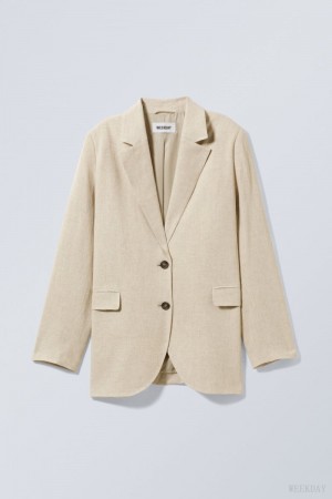 Weekday Isa Linen Mix Blazer Beige | NLBW3530