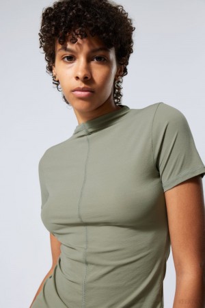 Weekday Jen Mockneck Top Khaki Green | NXZJ6086