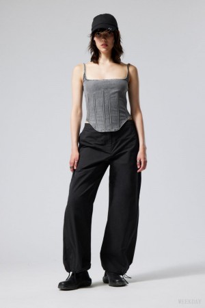 Weekday Junko Nylon Zip Trousers Black | WQPR3133