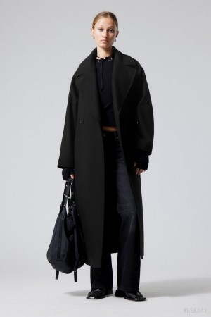 Weekday Kia Oversized Wool Blend Coat Black | QXAB1116