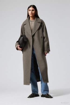 Weekday Kia Oversized Wool Blend Coat Grey Brown | AQVU7934