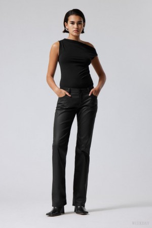 Weekday Lana Coated Trousers Black | YLBW4415