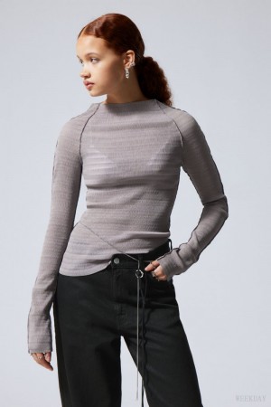 Weekday Laura Long Sleeve Pleated Top Light Grey | OZSX1692