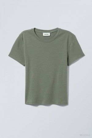 Weekday Lean 90's Fit T-shirt Khaki | TMTW8866