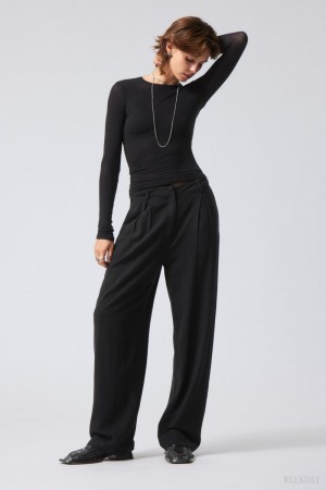 Weekday Lilah Linen Mix Trousers Black | YXMB8010