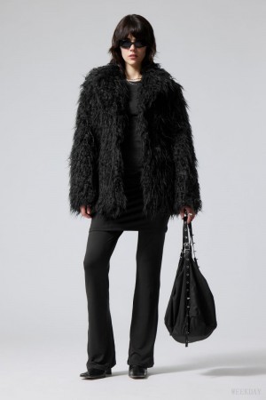 Weekday Lilith Waisted Faux Fur Jacket Black | UCVY2368