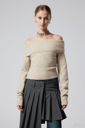 Weekday Lolo Off Shoulder Sweater Ecru | XLMH1981