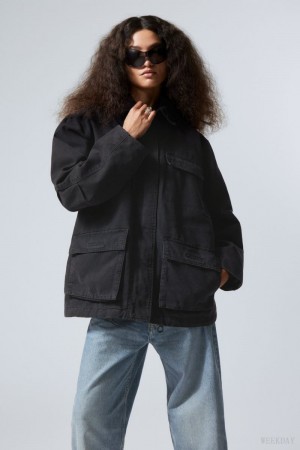 Weekday Luca Washed Parka Jacket Black | VHJS5853