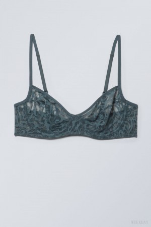 Weekday Lucy Lace Underwire Bra Bra Dark Turquoise | JJGU1094