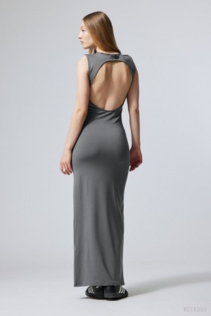 Weekday Lucy Open Back Dress Dark Grey | ZUIZ1461