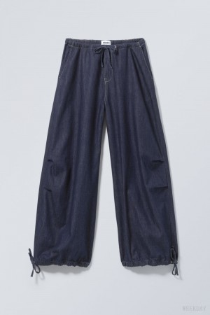 Weekday Luisa Denim Baggy Parachute Trousers Blue | CHAW9019