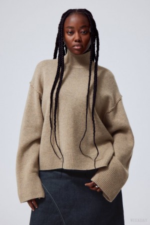 Weekday Maggie Wool Turtleneck Beige | IAJY6646