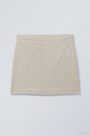 Weekday Millie Linen Mix Mini Skirt Ecru | HRZL8238