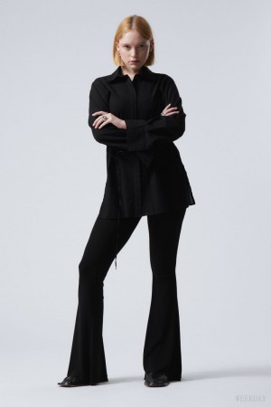 Weekday Mina Flared Jersey Trousers Black | BOJQ0191