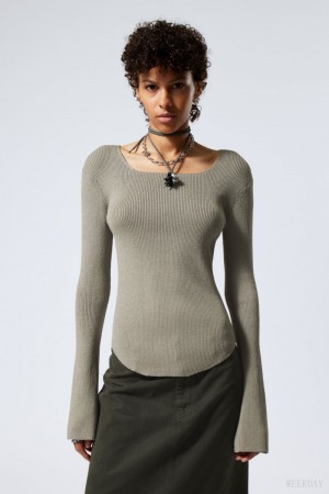 Weekday Nadina Square Neck Sweater Grey Brown | HNLU6803