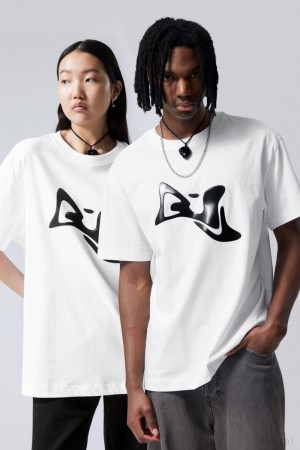 Weekday Oversized Graphic Printed T-shirt Liquid | XMFI6694