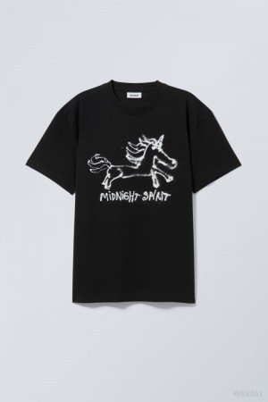 Weekday Oversized Graphic Printed T-shirt Midnight Spirit | TMAL0656