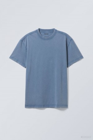 Weekday Oversized Heavyweight T-shirt Blue | DXYW2817