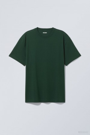 Weekday Oversized Heavyweight T-shirt Dark Green | VLVZ8531