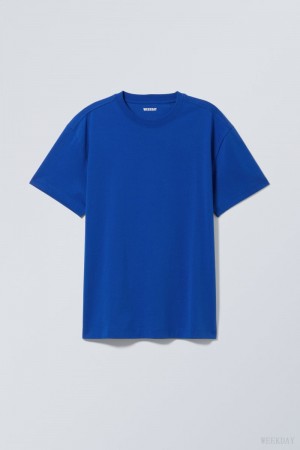 Weekday Oversized Heavyweight T-shirt Deep Blue | EOPO2356